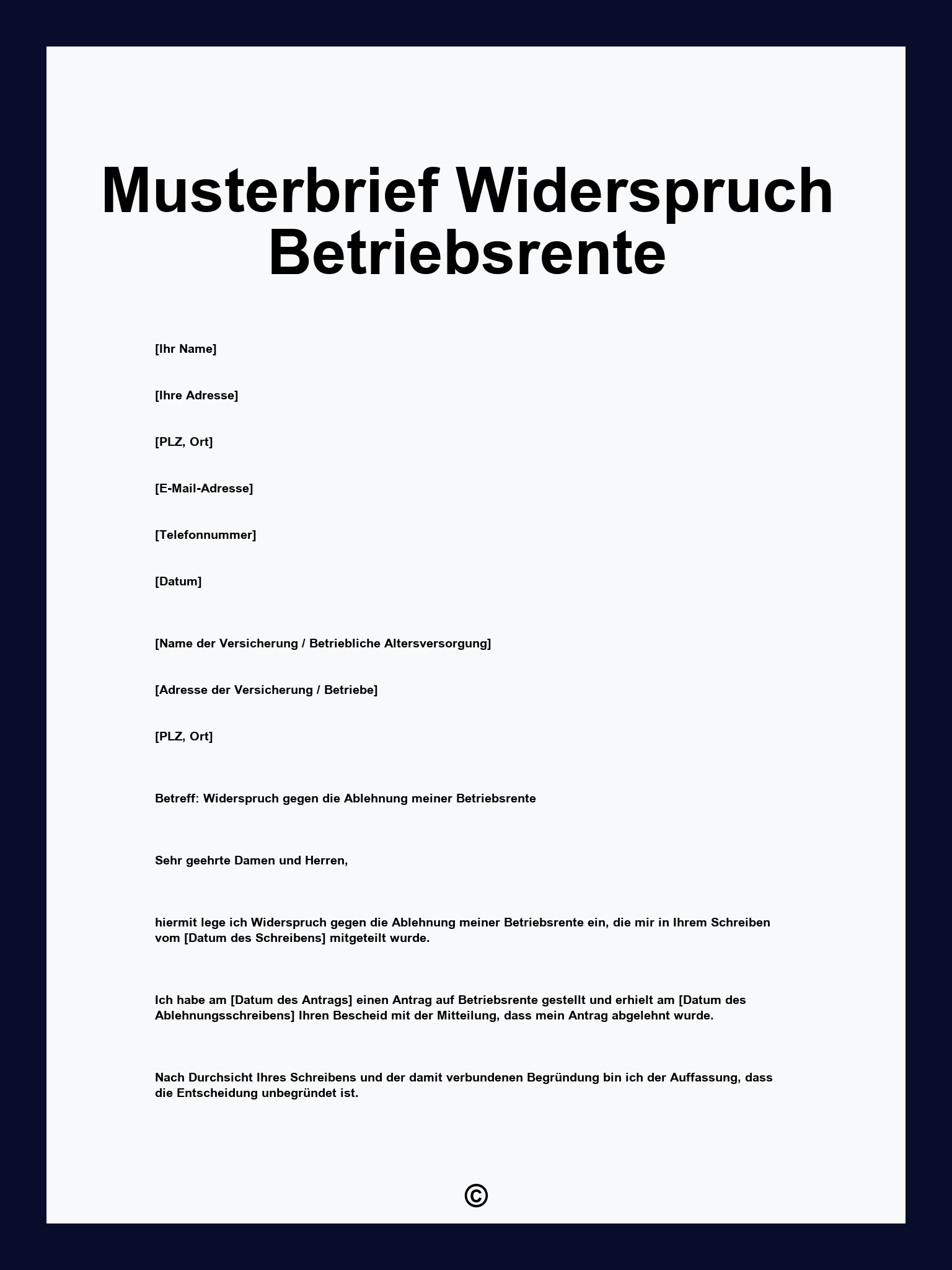 Musterbrief Widerspruch Betriebsrente