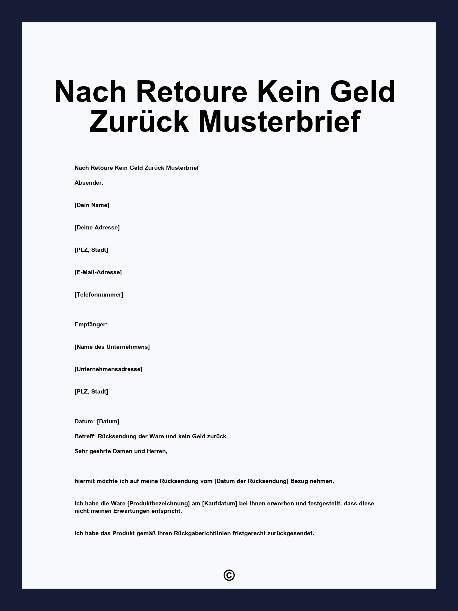 Nach Retoure Kein Geld Zurück Musterbrief