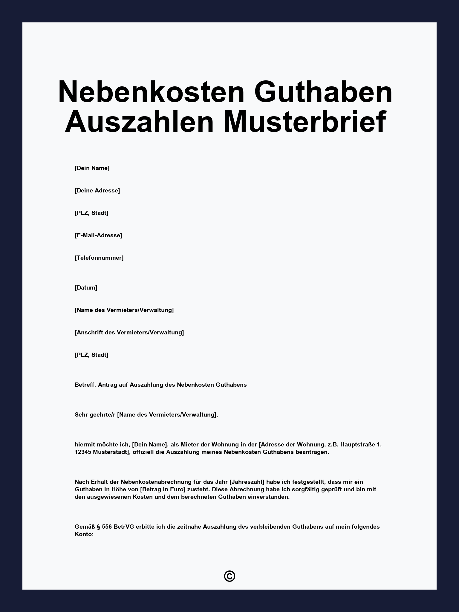 Nebenkosten Guthaben Auszahlen Musterbrief