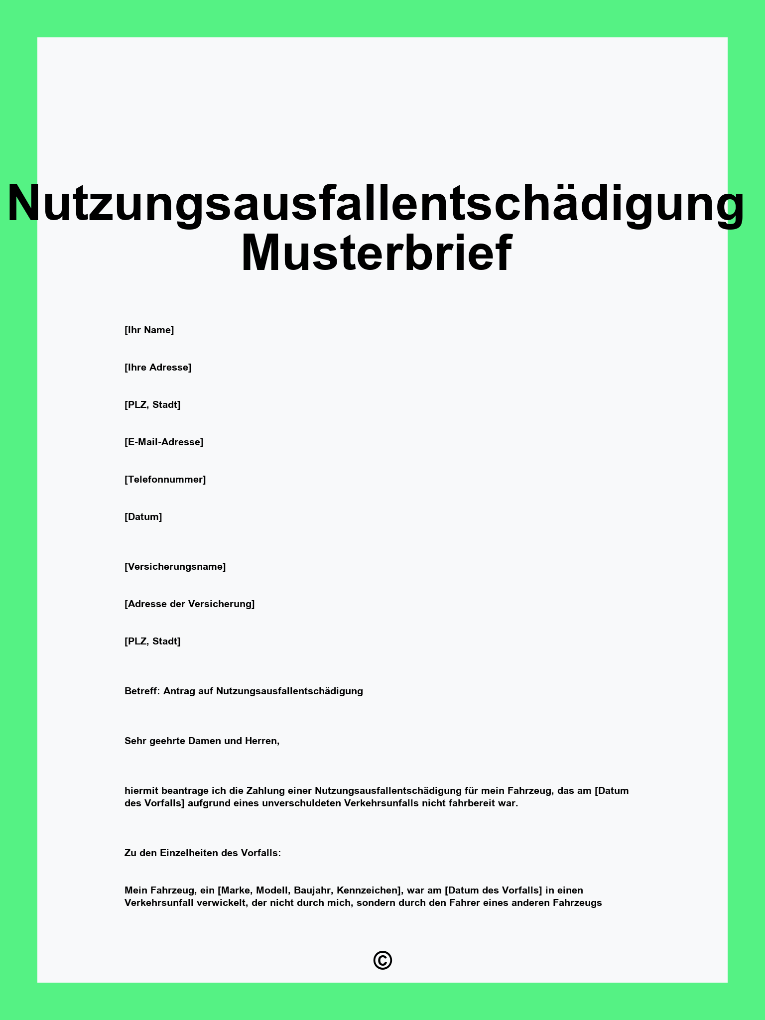 Nutzungsausfallentschädigung Musterbrief