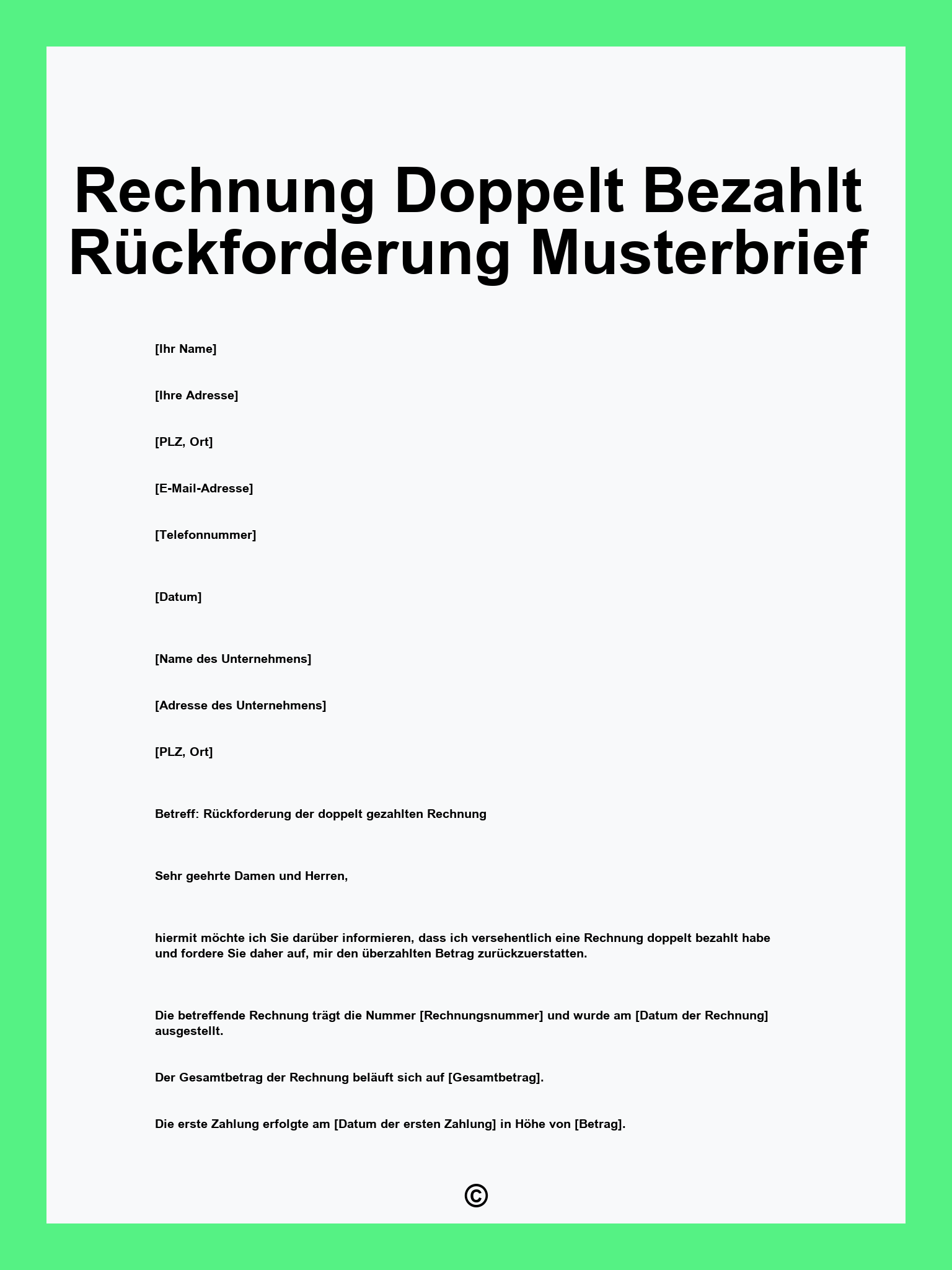 Rechnung Doppelt Bezahlt Rückforderung Musterbrief
