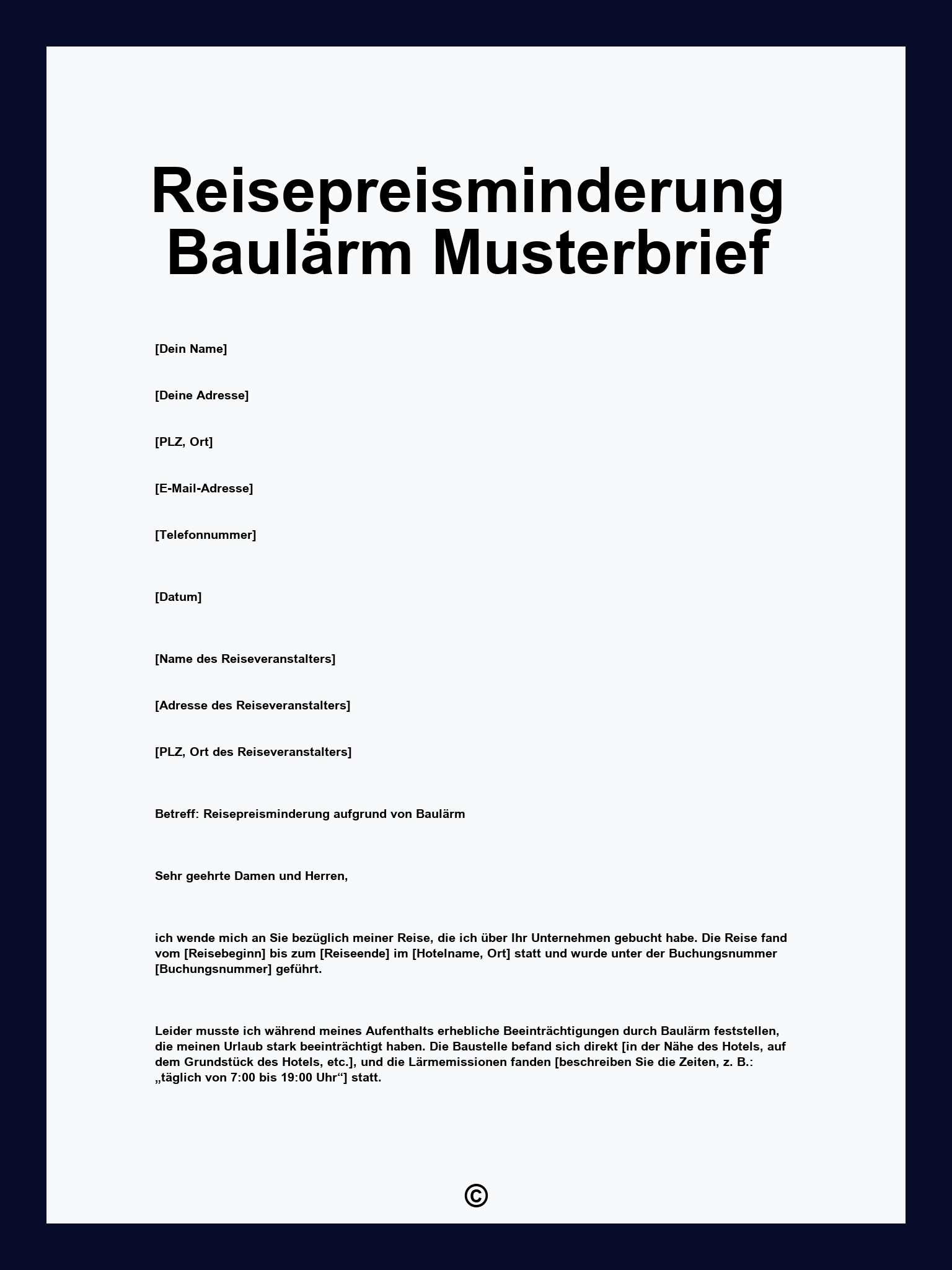 Reisepreisminderung Baulärm Musterbrief