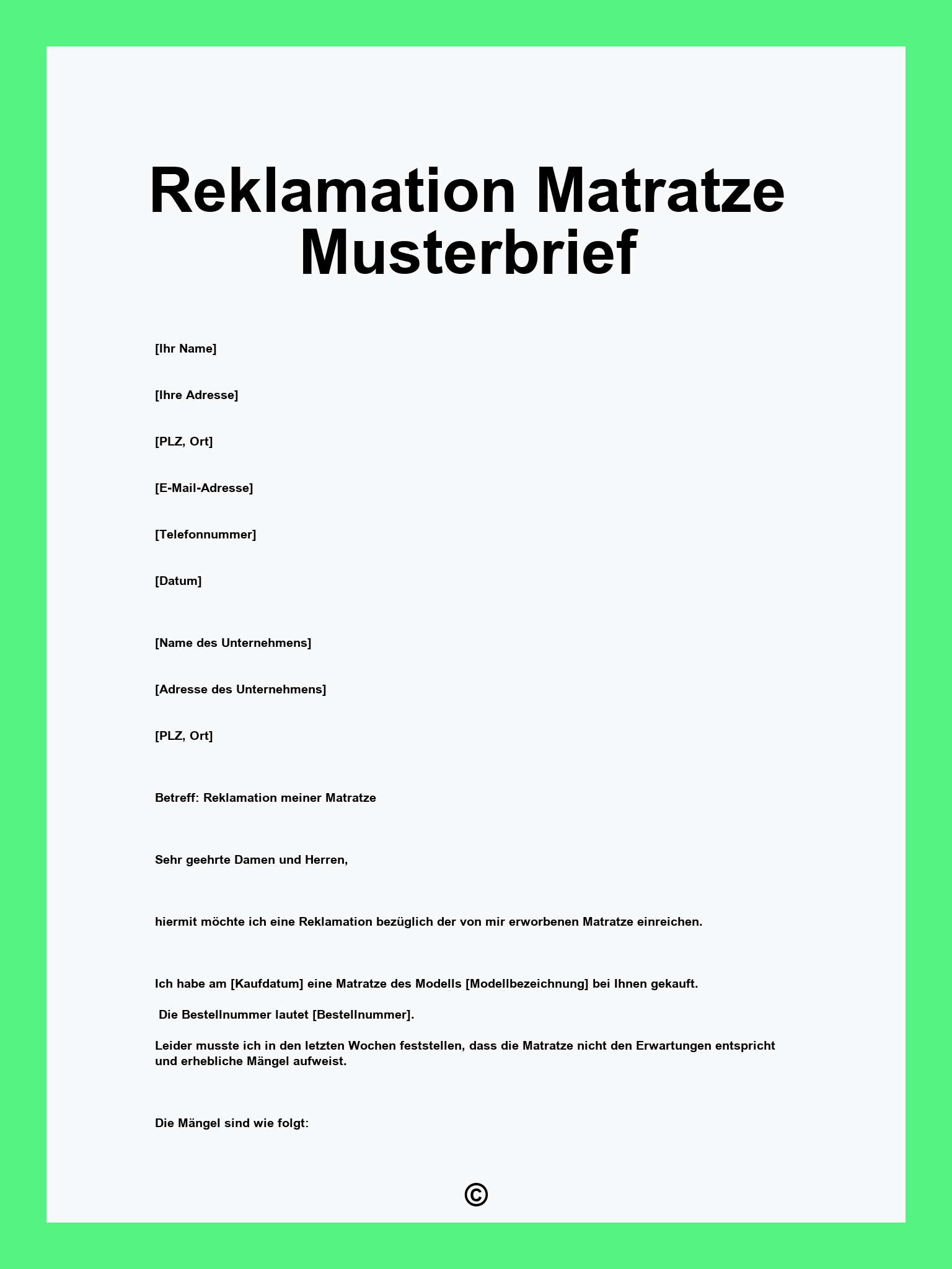 Reklamation Matratze Musterbrief