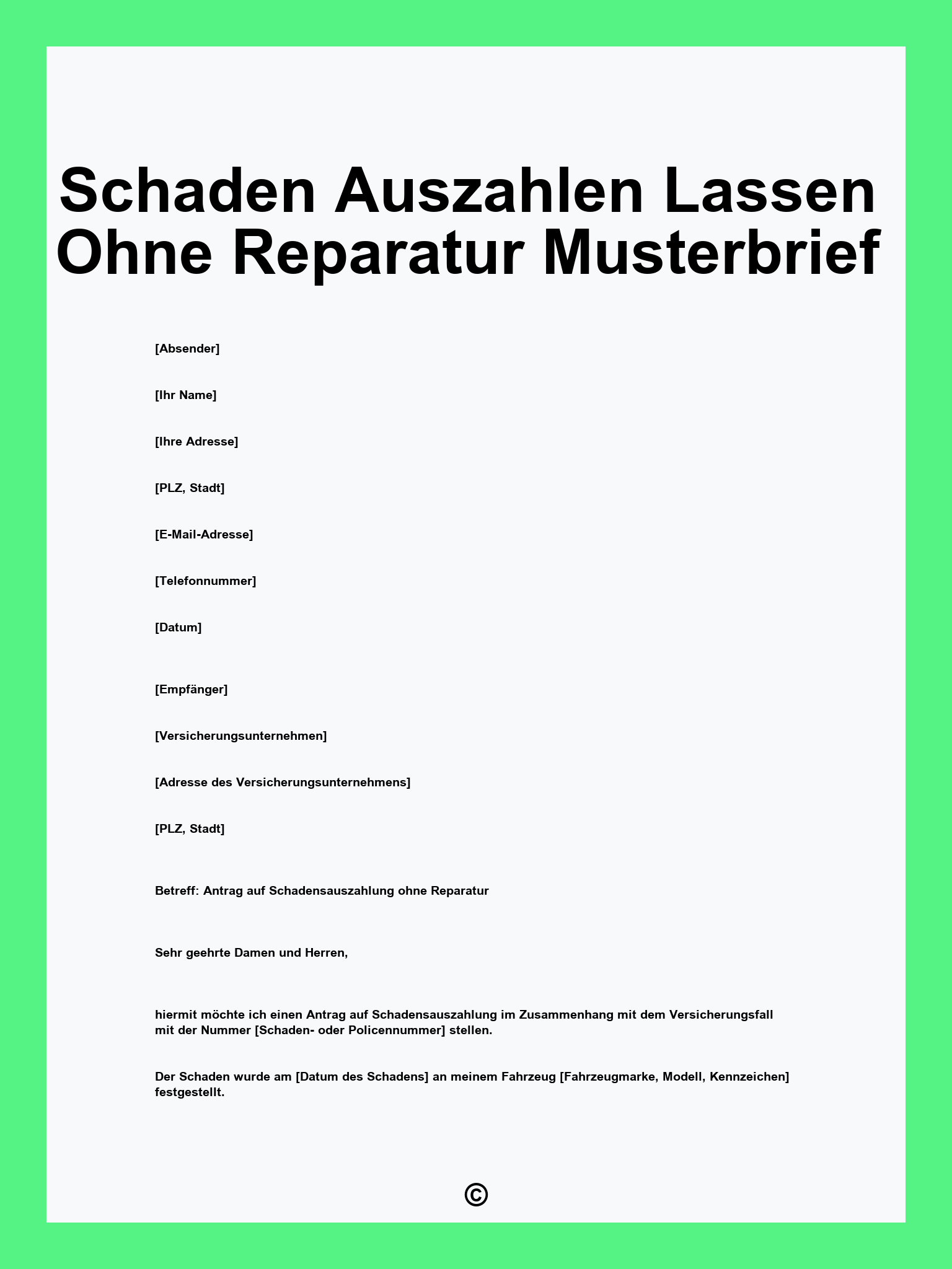 Schaden Auszahlen Lassen Ohne Reparatur Musterbrief