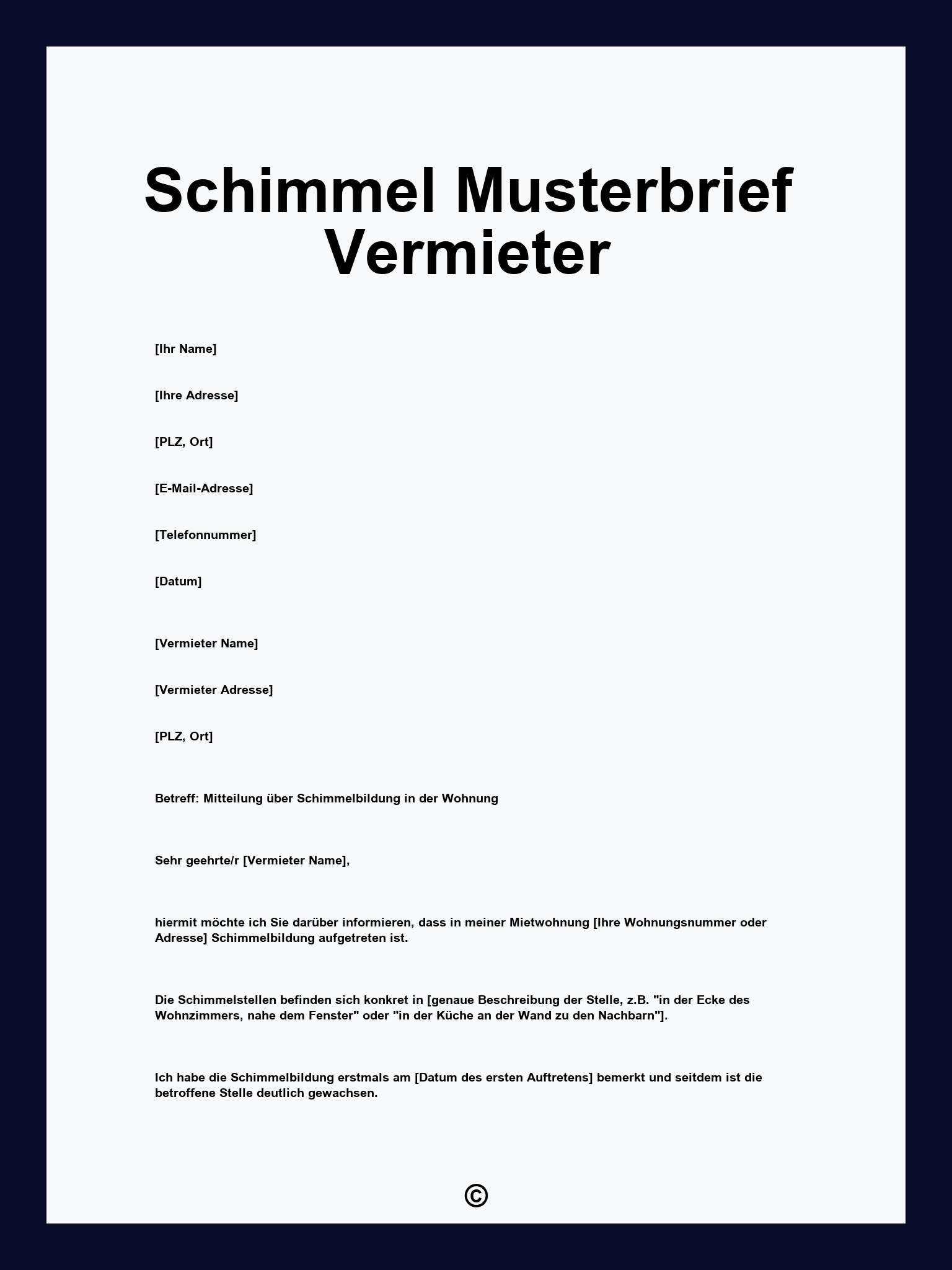 Schimmel Musterbrief Vermieter
