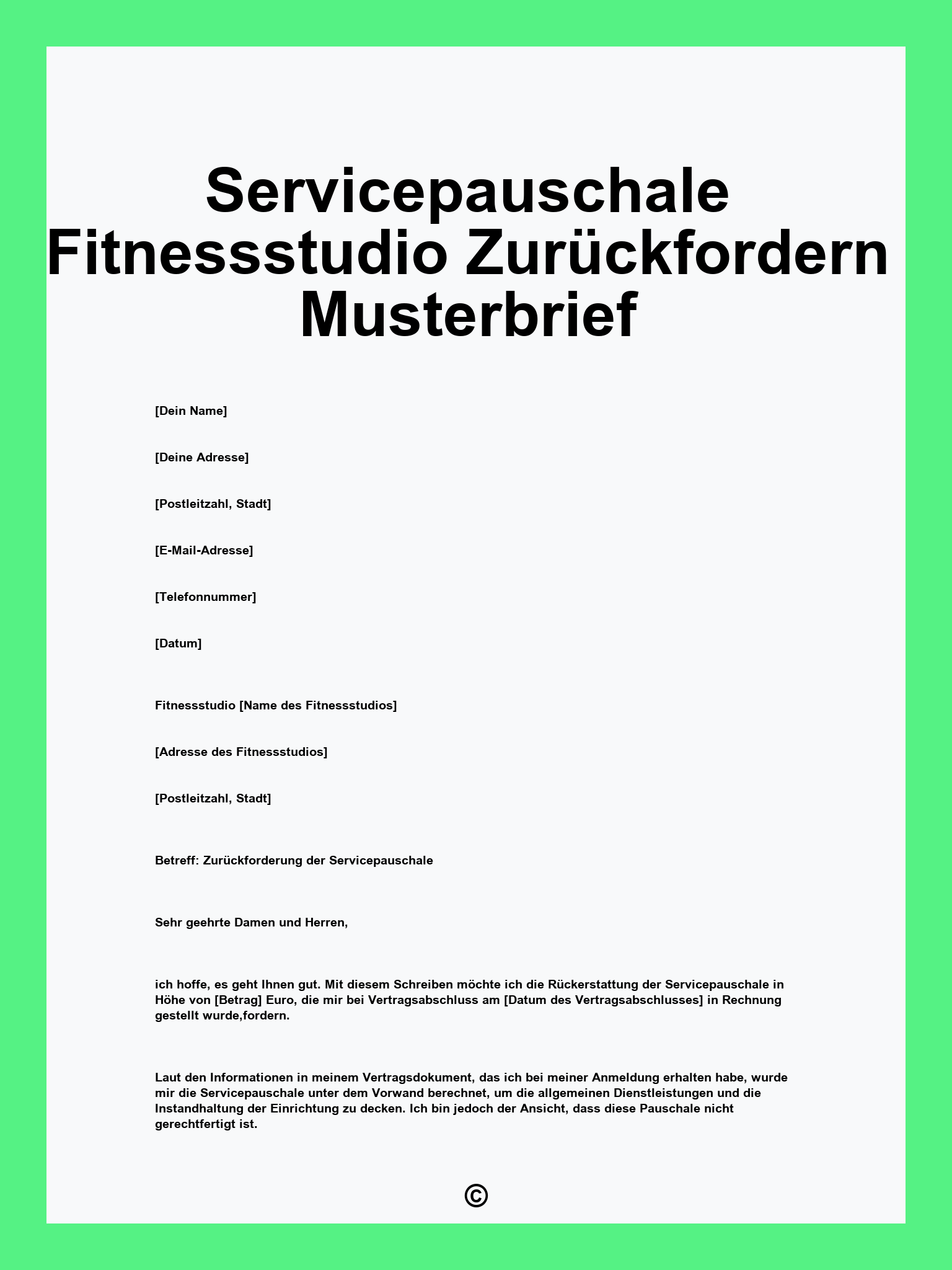 Servicepauschale Fitnessstudio Zurückfordern Musterbrief