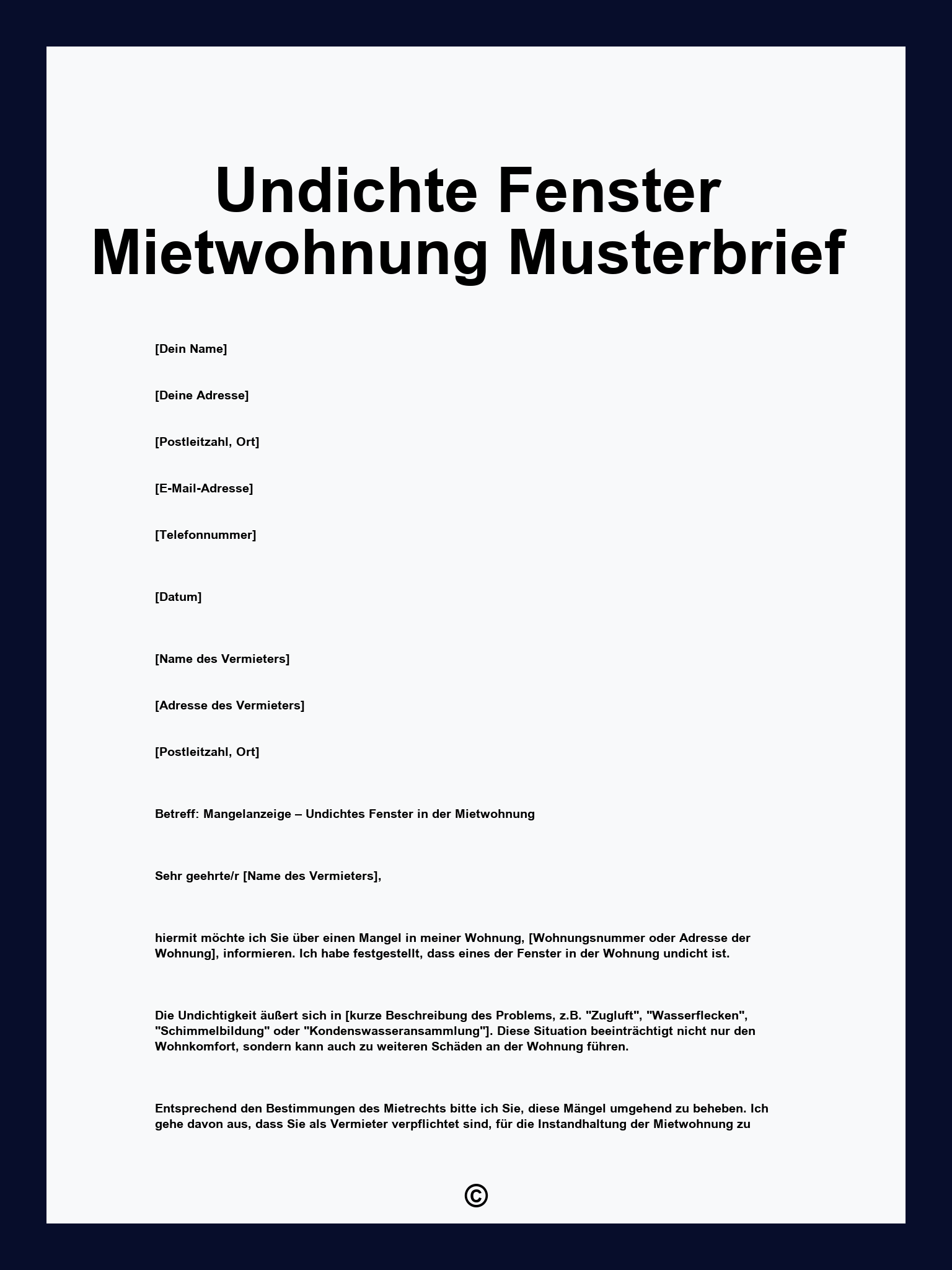Undichte Fenster Mietwohnung Musterbrief