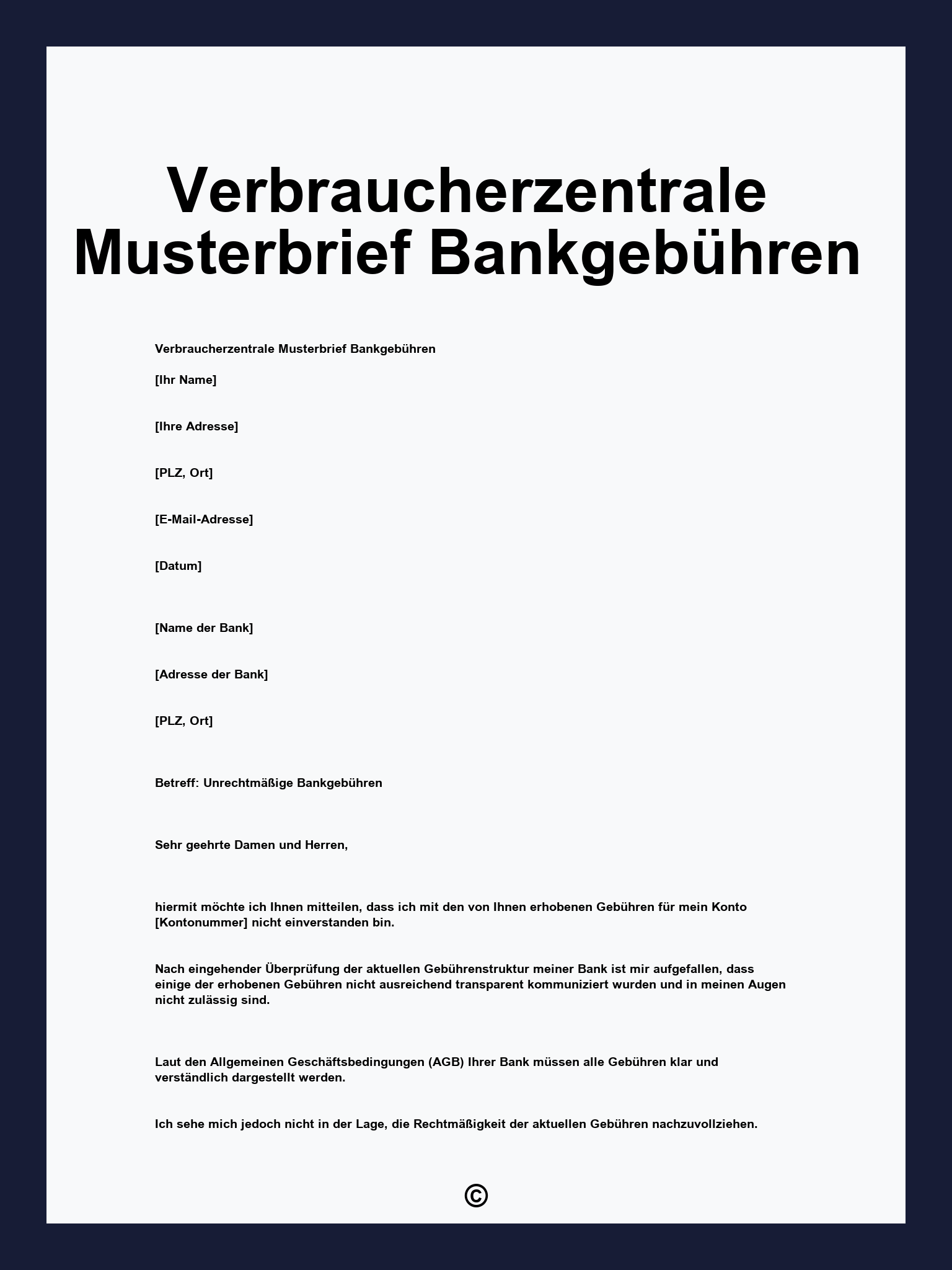 Verbraucherzentrale Musterbrief Bankgebühren