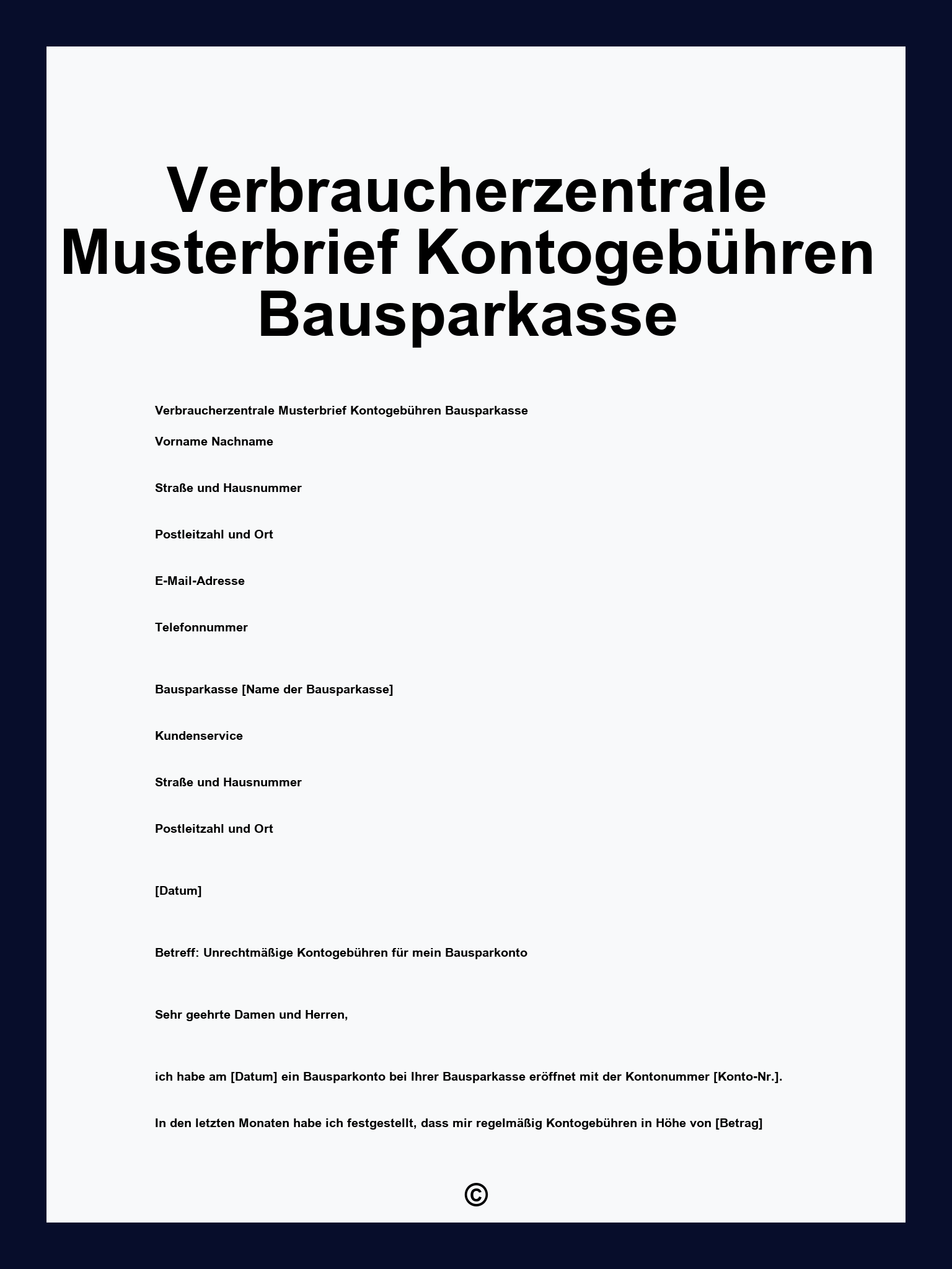 Verbraucherzentrale Musterbrief Kontogebühren Bausparkasse