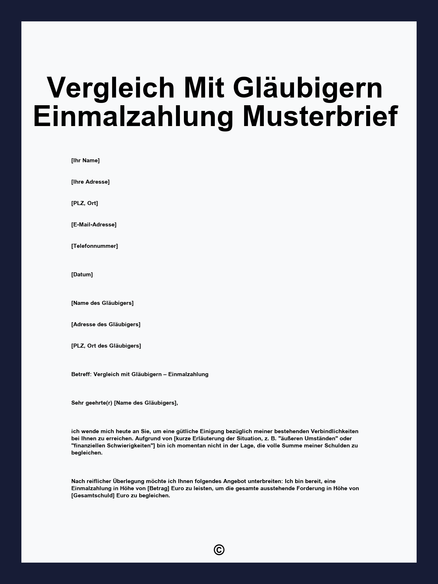 Vergleich Mit Gläubigern Einmalzahlung Musterbrief