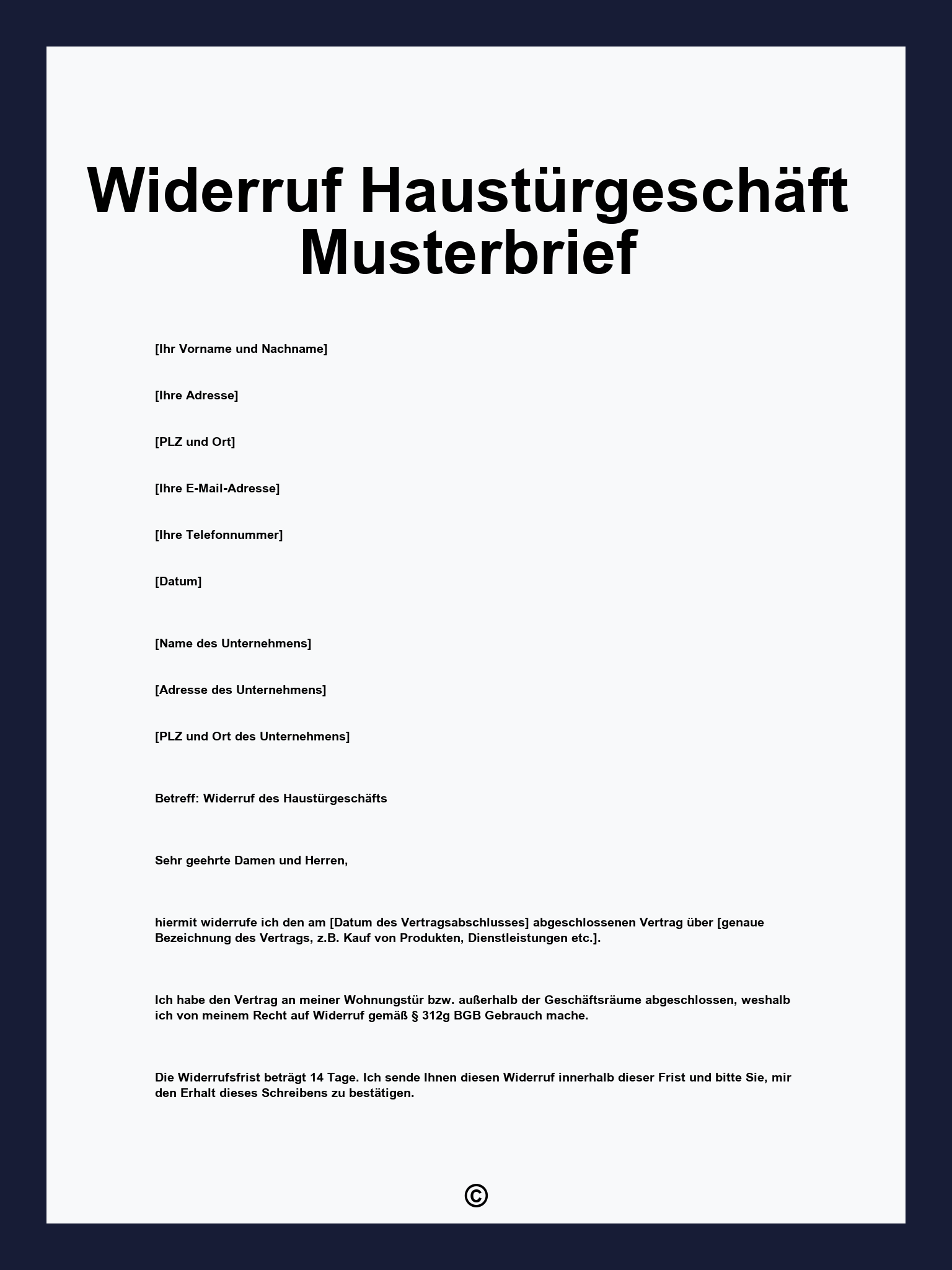 Widerruf Haustürgeschäft Musterbrief