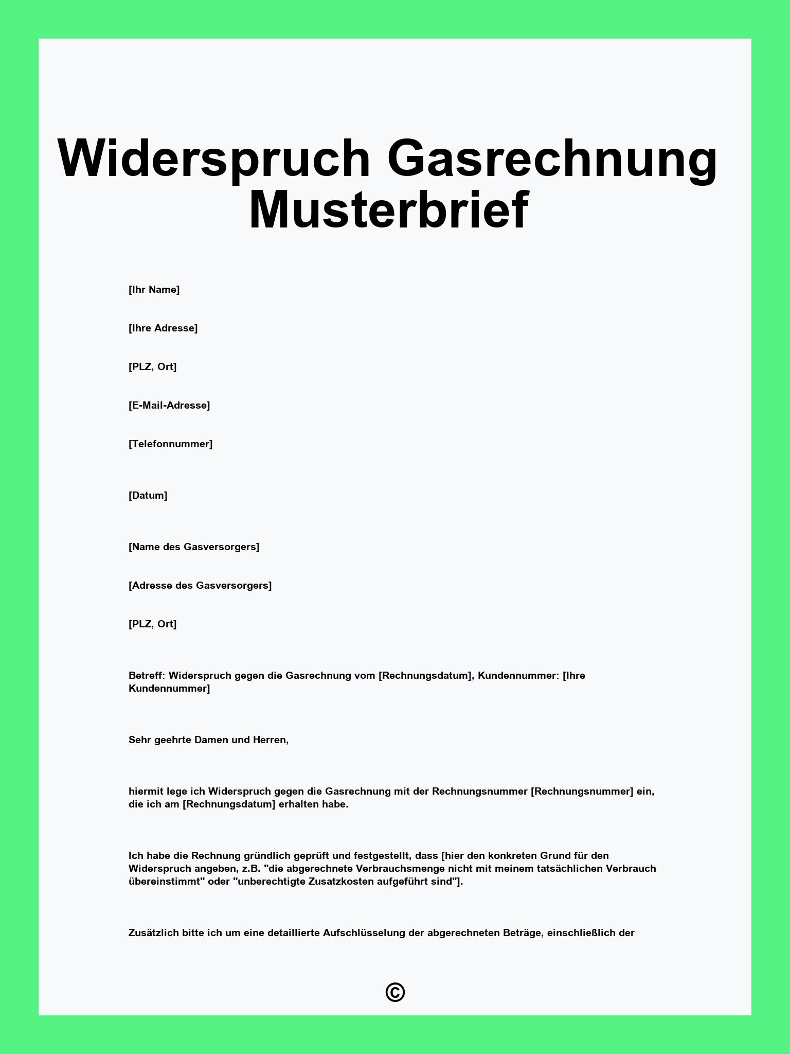 Widerspruch Gasrechnung Musterbrief