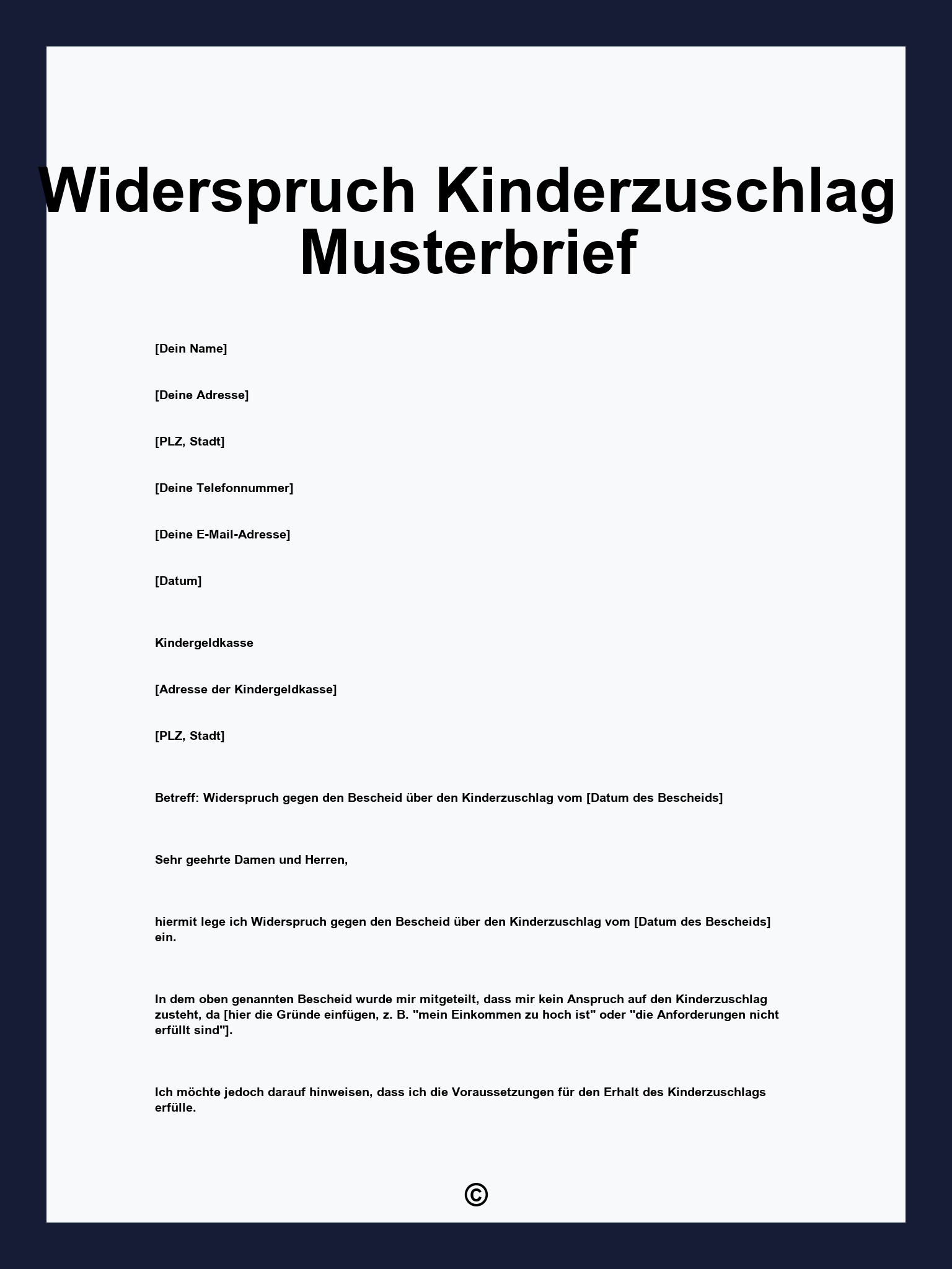 Widerspruch Kinderzuschlag Musterbrief