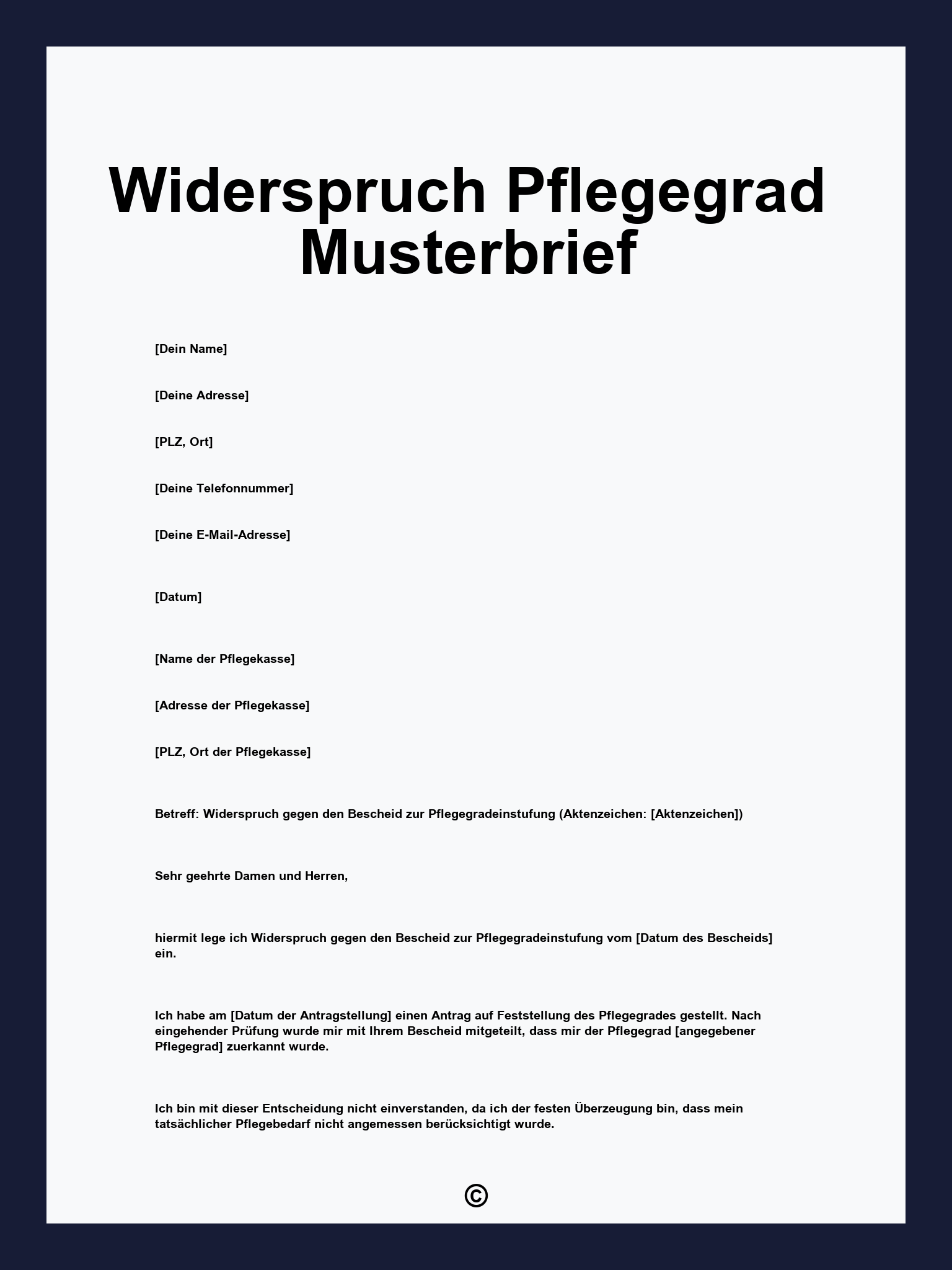 Widerspruch Pflegegrad Musterbrief