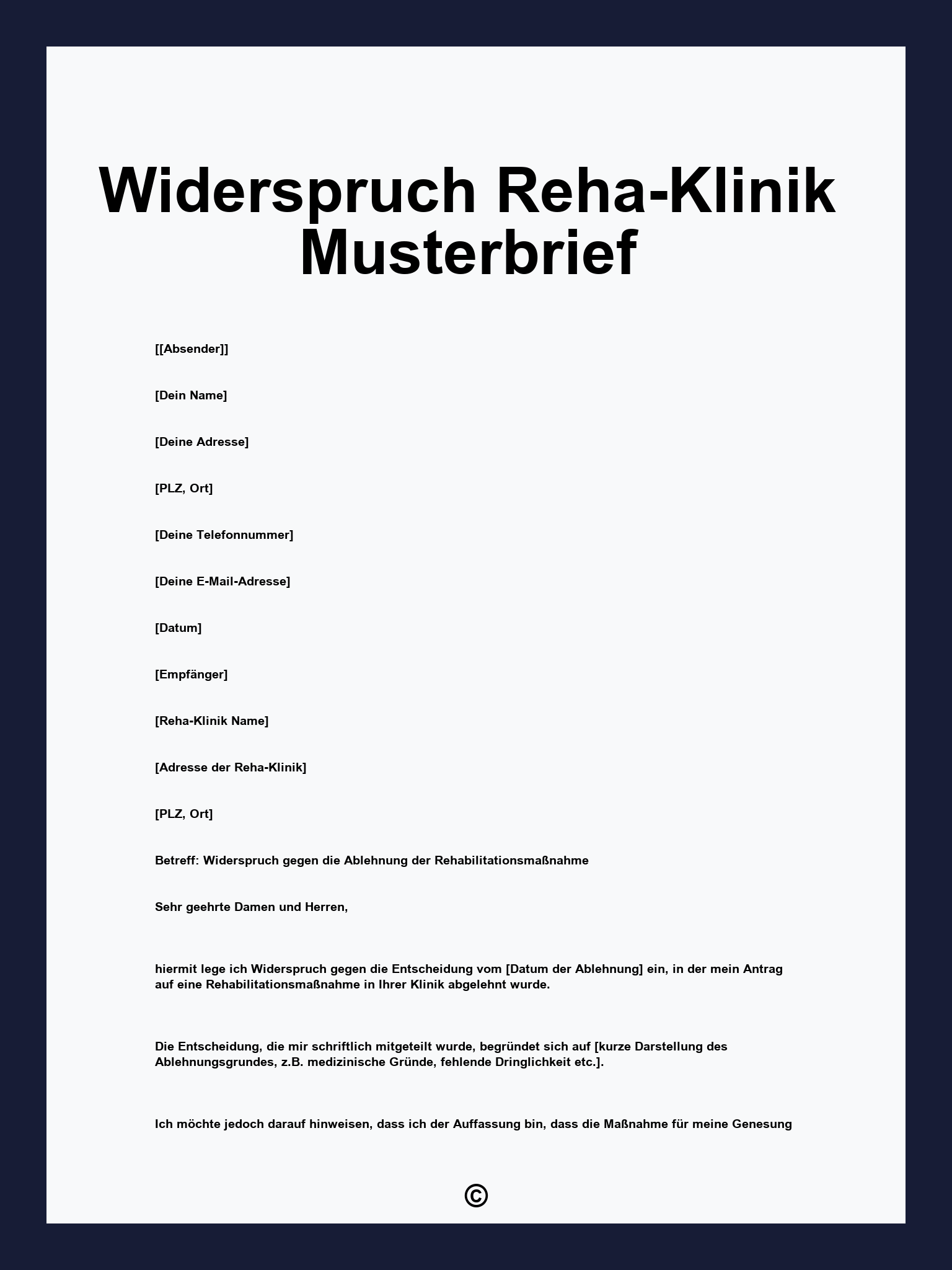 Widerspruch Reha-Klinik Musterbrief