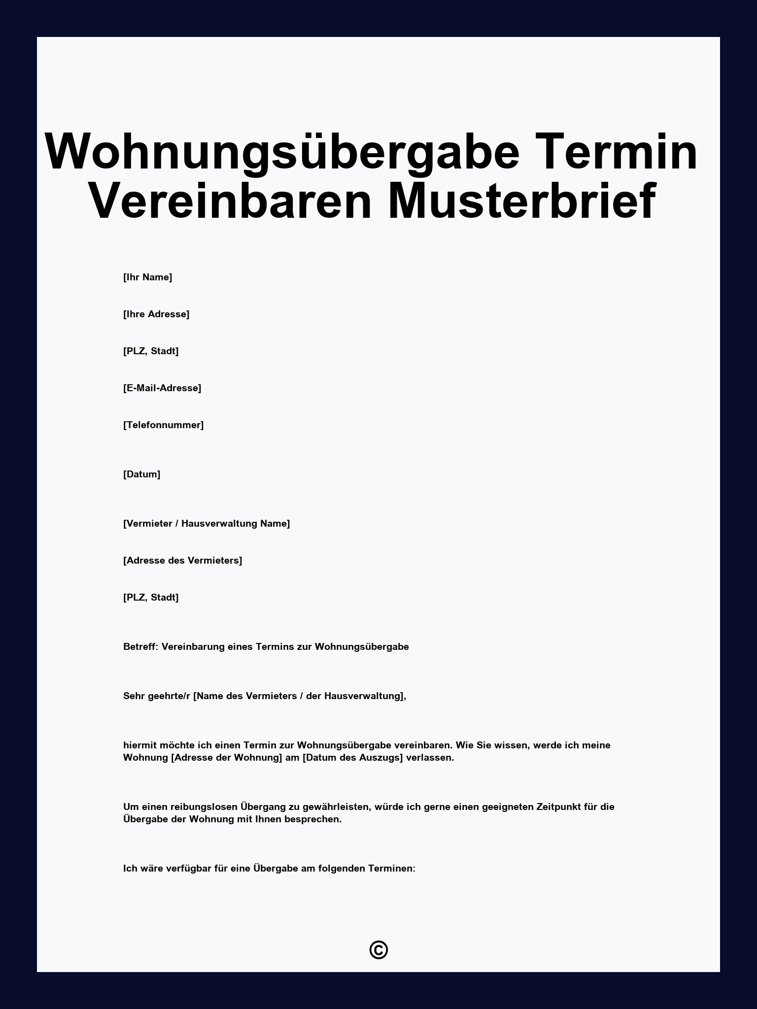 Wohnungsübergabe Termin Vereinbaren Musterbrief